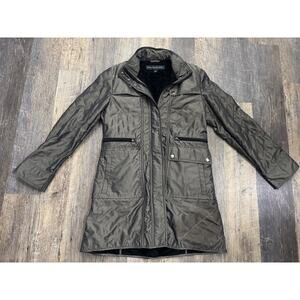 Kristen Blake Womens Quilted Parka Faux Fur Lined Jacket Bronze Size S 74419